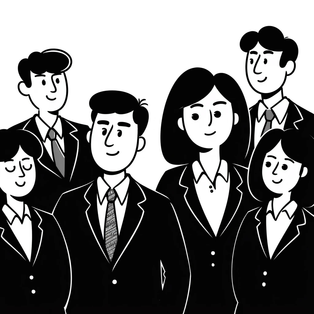 group of people in business suits, no dark-skinned individuals, with various neutral emotions emoji