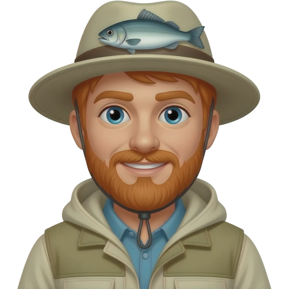red haired man fisher with fisher hat emoji