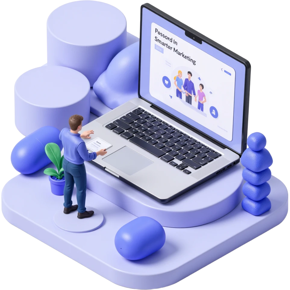 'Pixel Perfect' logo with text 'Join Us. Explore Smarter Marketing', futuristic, clean, fast-paced, skeuomorphism icon style emoji