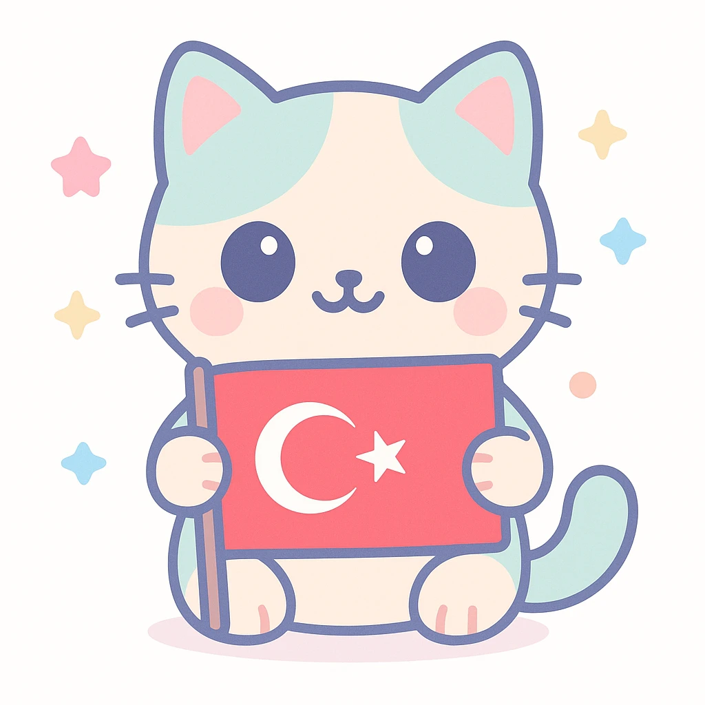 a visually appealing cat holding or wearing the Turkish flag emoji