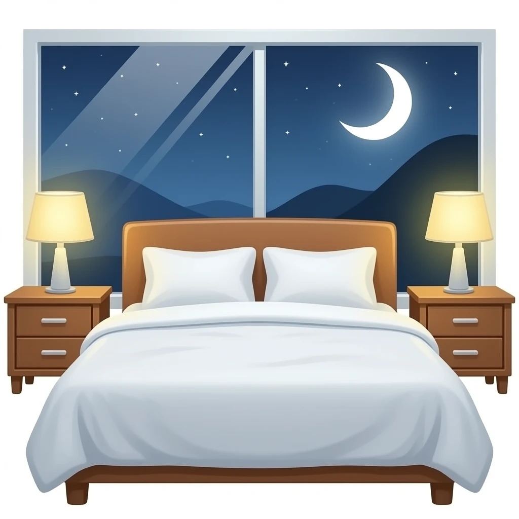 white bed cover and nightstands emoji