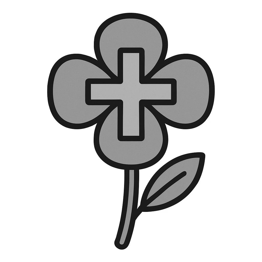 grey flower cross, stylized with geometric petals emoji