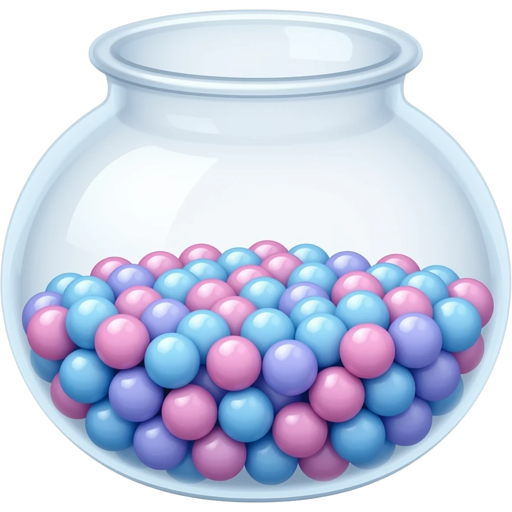 Pot transparent rempli de billes bleu et rose pastel emoji