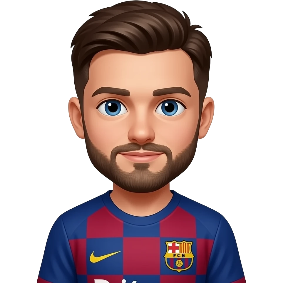 Emoji de un chico con la camiseta del barça i una cresta y barba . emoji