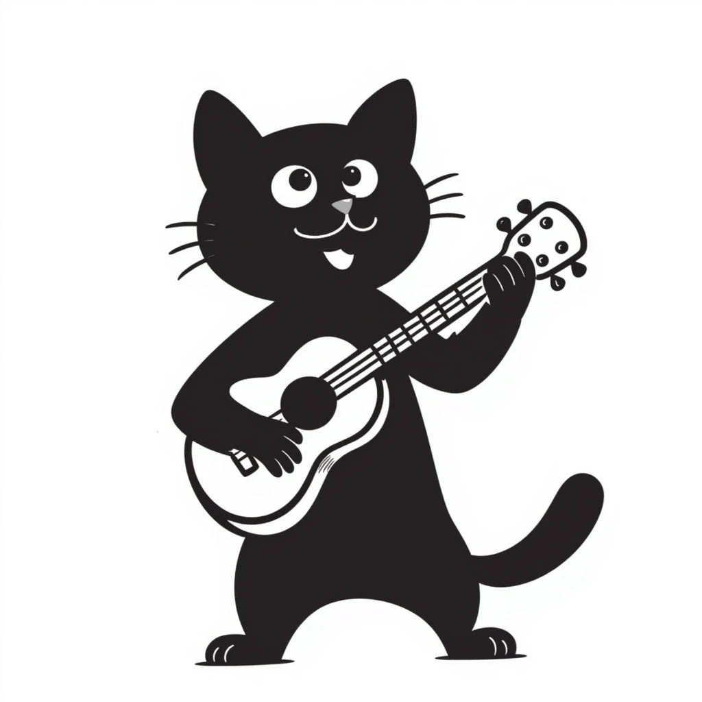 hand-drawn cat playing a ukulele emoji