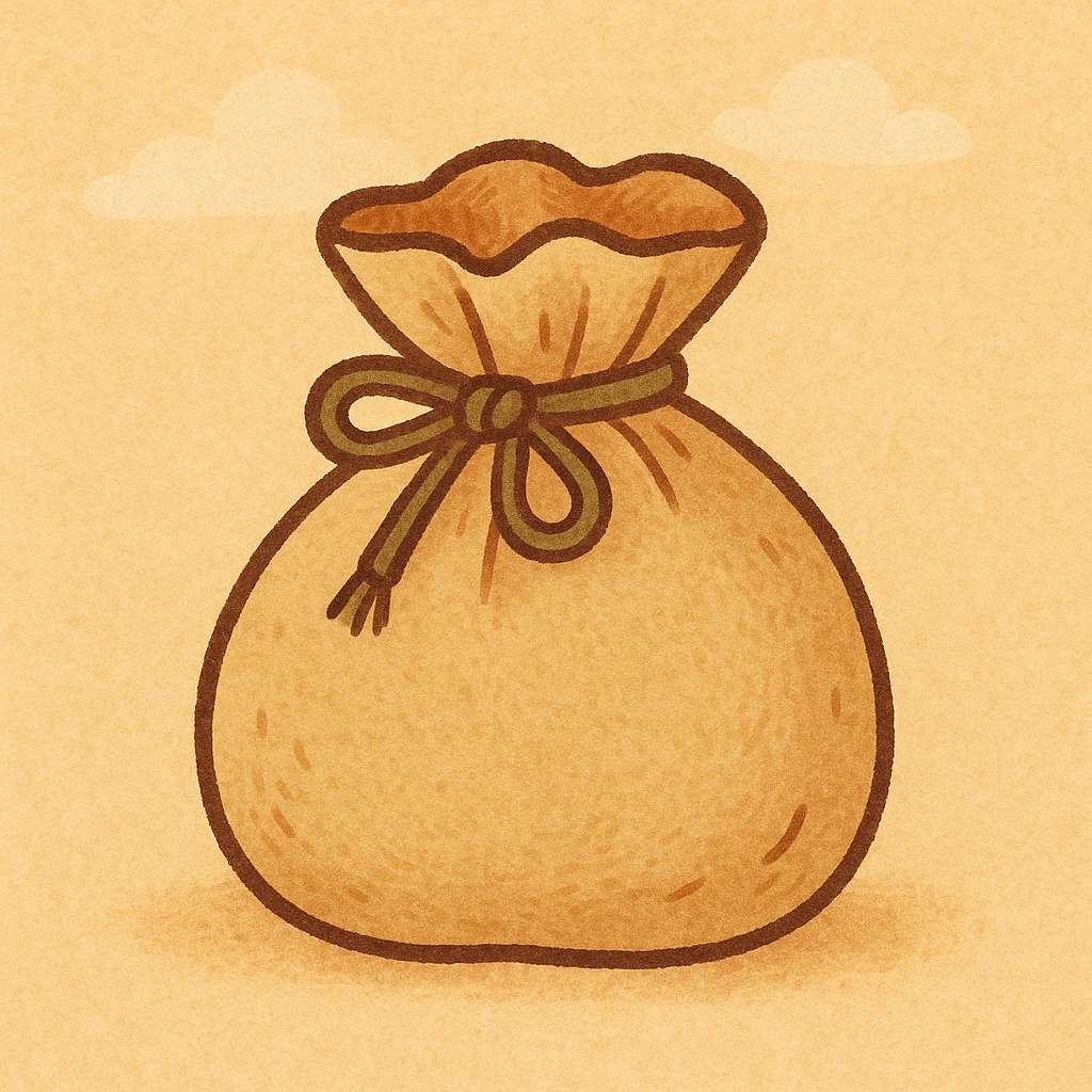 a beige pouch with a tied string, soft cloth texture, subtle shadows, neutral background emoji