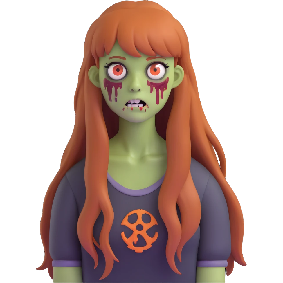 zombie girl with long ginger hair and bangs emoji