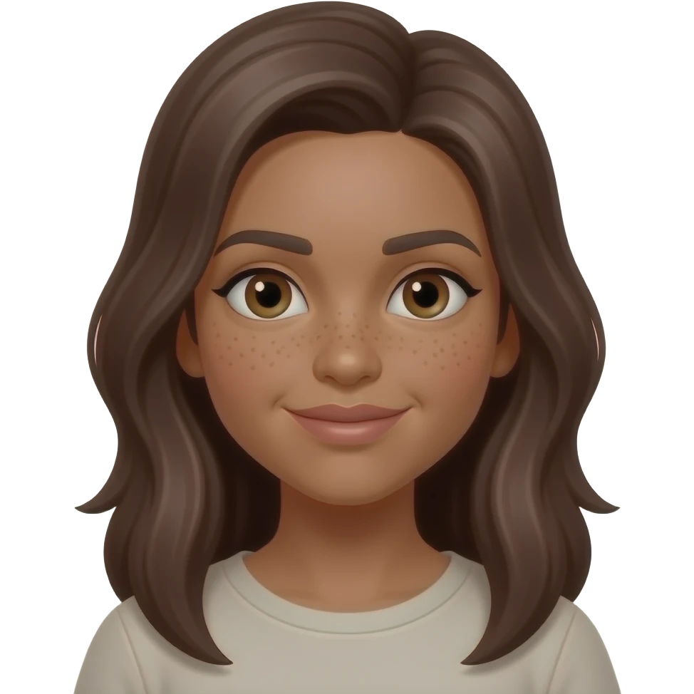 Um parda de cabelo  longo castanho longo com uma pinta no centro da bochecha esquerda emoji