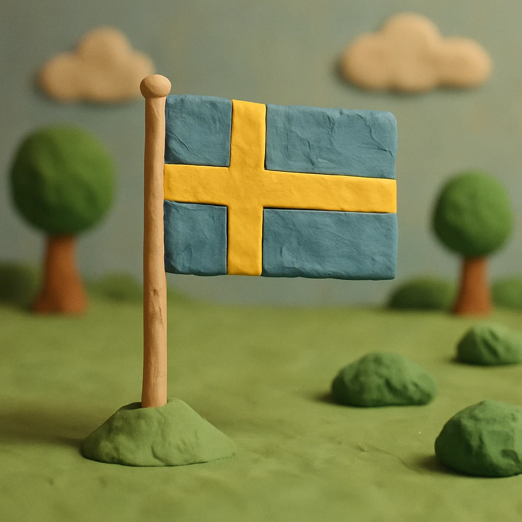 svenska flaggan, Swedish flag, claymation style, matte plasticine texture, pastel colors emoji