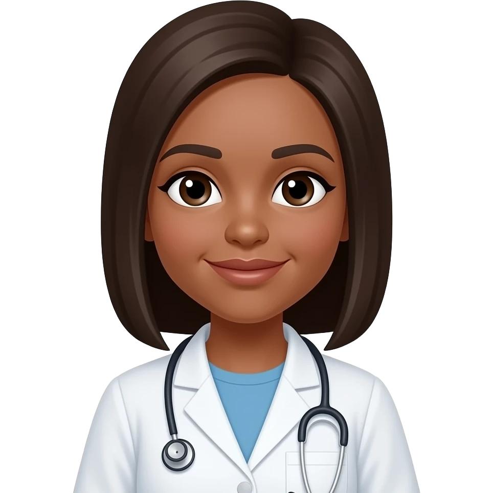 a woman doctor with brown skin and nuzzel eyes and medium straigh hair and small eyes emoji