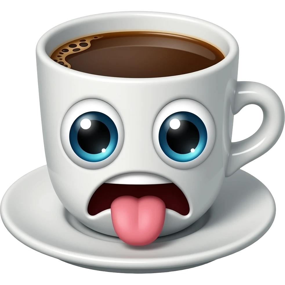 coffee cup animated whith eyes and mouth with revulsion sticking his tongue emoji