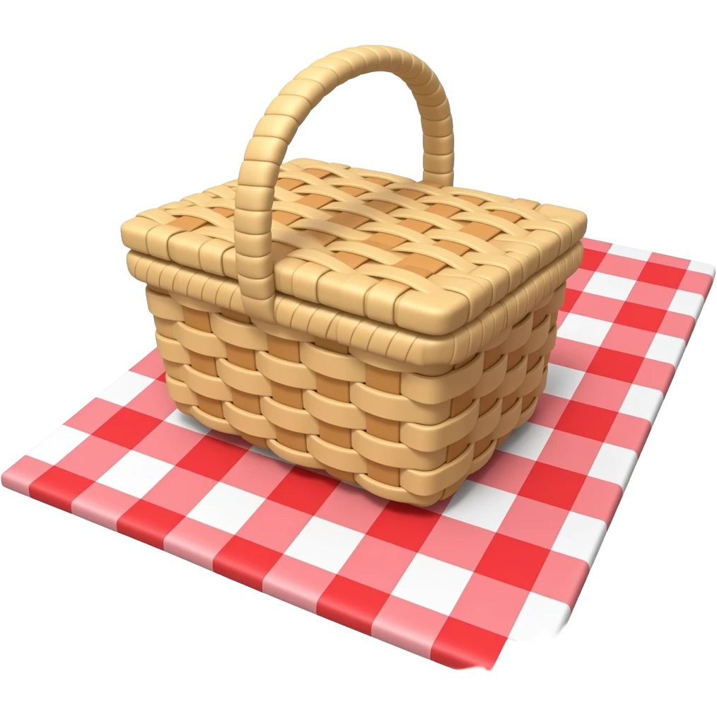 Red checkered picnic blanket with picnic basket on it emoji