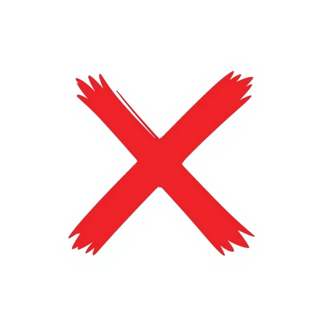 cross mark as a 'no' marker for text, wide and short brush strokes, torn style, eastern calligraphy, red color, no background, 512x512px emoji
