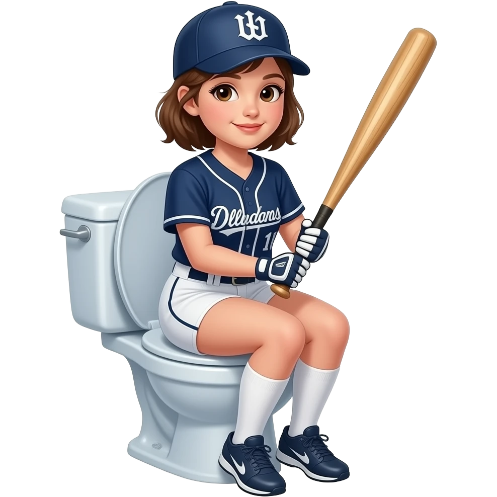 GIRL ON TOILET IN A SOFTBALL UNIFORM HOLDING A BAT UNIFORM NUTS emoji