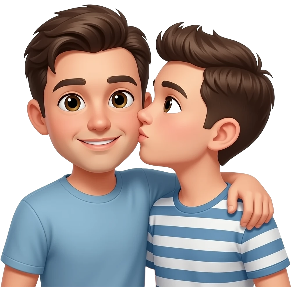 Erstelle ein Emoji von zwei Brüder, der eine um die 17 und der andere um die 22, der älter Bruder legt sein Arm über sein jüngeren Bruder und küsst ihn auf die Wange emoji