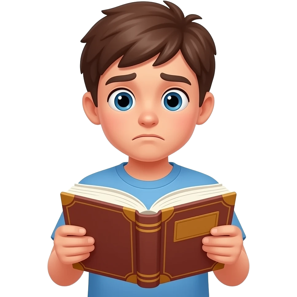 teenager reading a book looking confused emoji