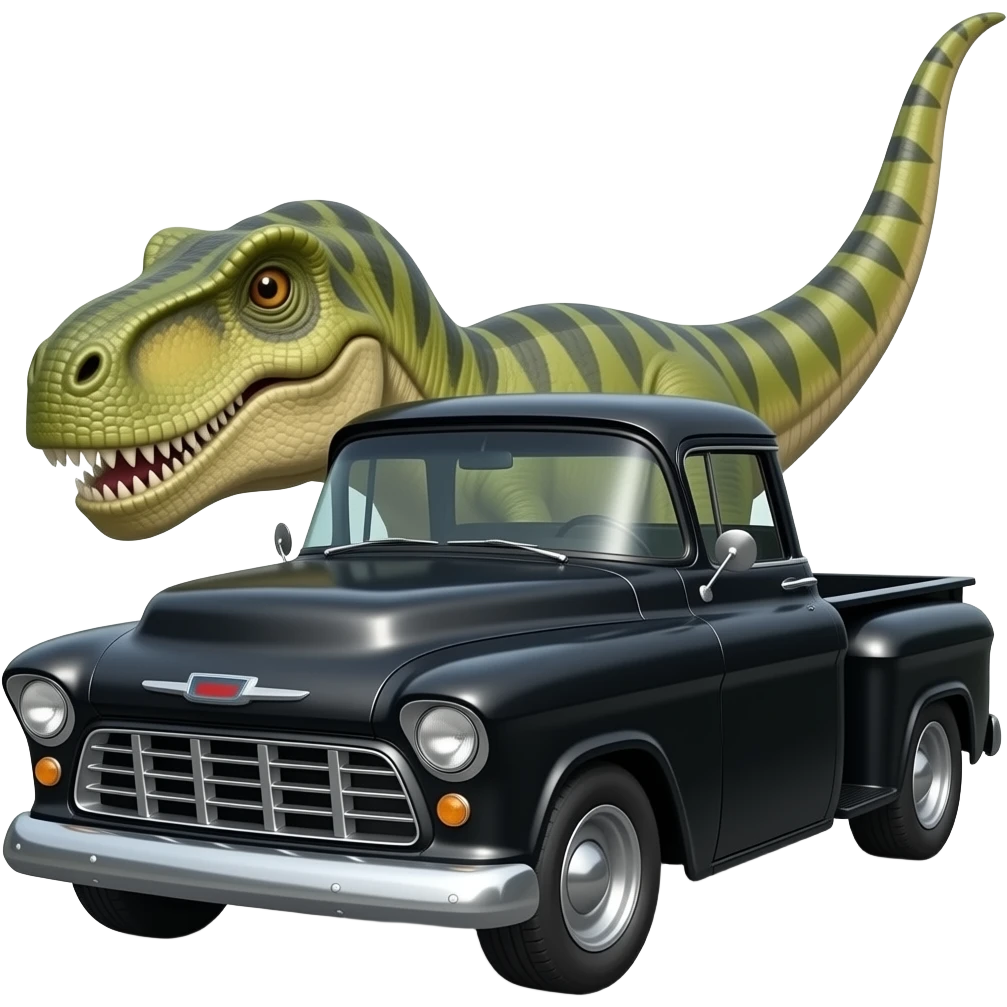 dinosaur driving black 1955 chevy 3/4 view emoji