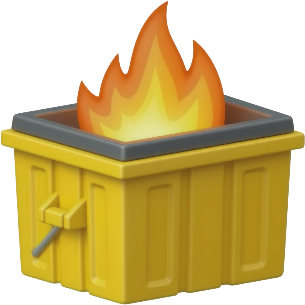 small Yellow frontload with lids dumpster on fire emoji