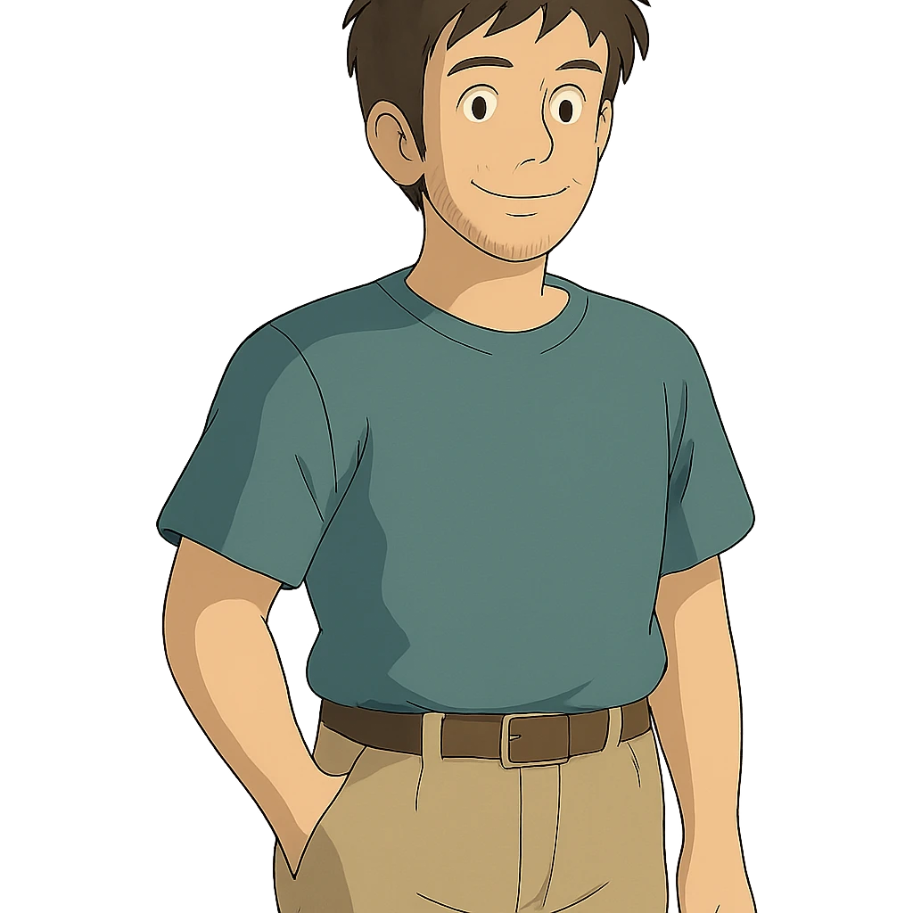 ghibli style man, casual clothing emoji