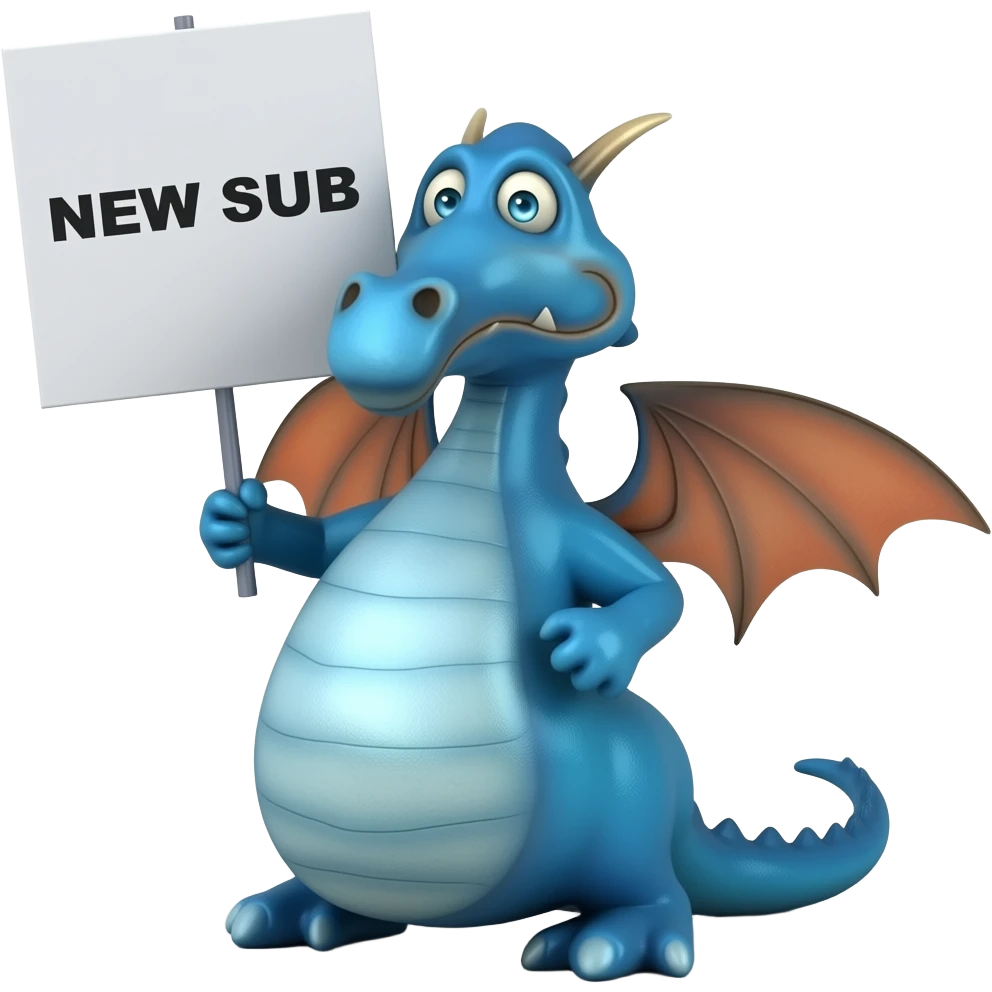 Blue dragon holding a NEW SUB sign emoji