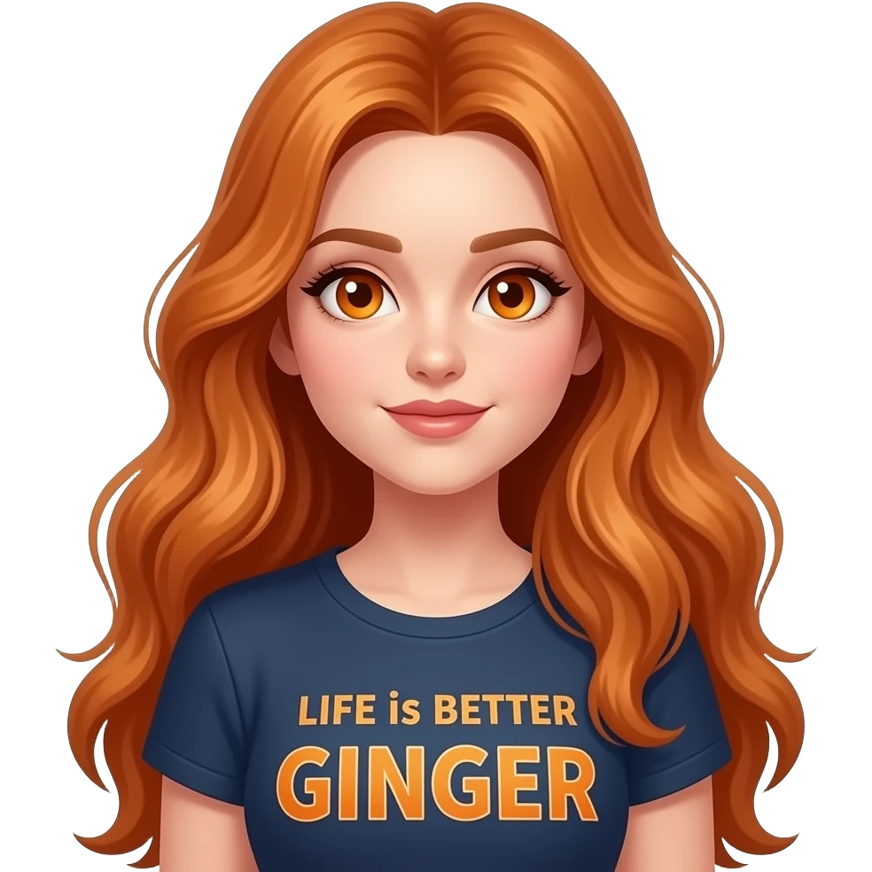 sexy girl with overlong ginger hair and ginger eyes a top with LIFE is BETTER with a GINGER written on it emoji