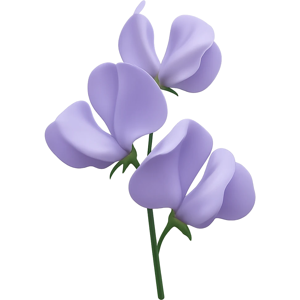 Redraw this branch with purple flowers in 3D iOS style with volumetric petals, smooth gradients, modern look, and transparent background. emoji