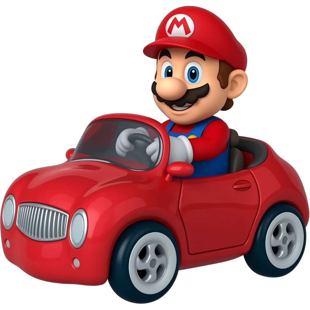 super mario bro driving a red car emoji