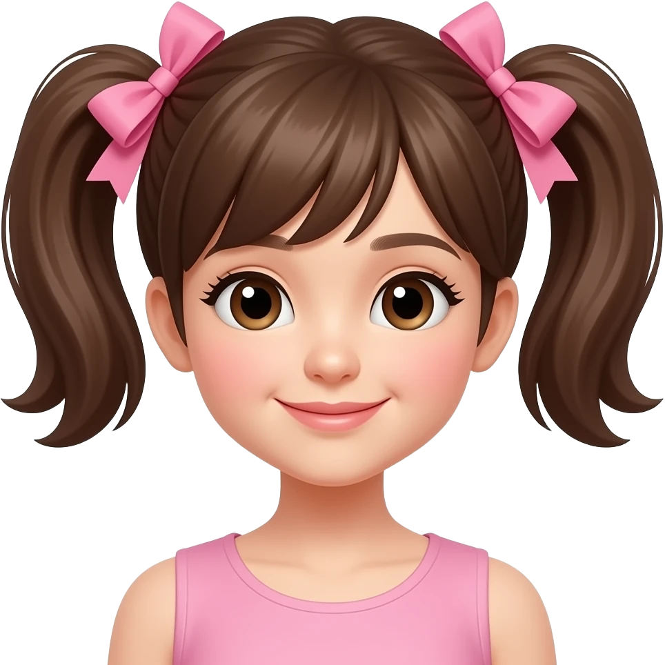 cute woman with brown short pigtails and pink bow emoji