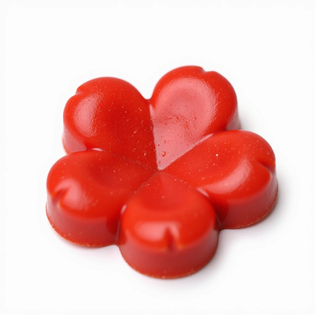 realistic red flower-shaped candy, isolated on a transparent background, no visible background emoji
