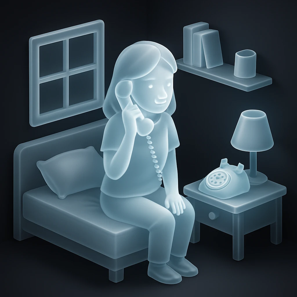girl talking on telephone in her room emoji
