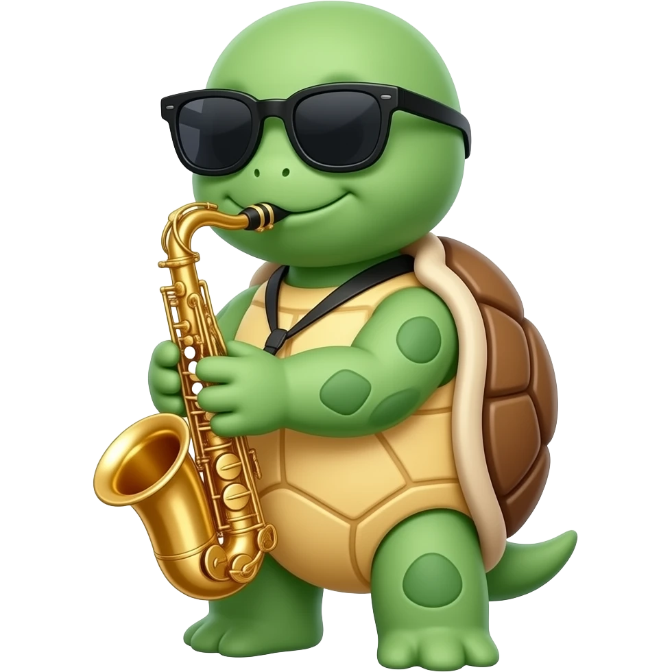 Squirtle playing the saxophone and wearing black sun glasses and I can’t see his eyes emoji