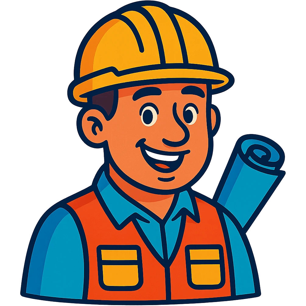 engineer with yellow safety helmet, friendly expression, vibrant cartoon style emoji