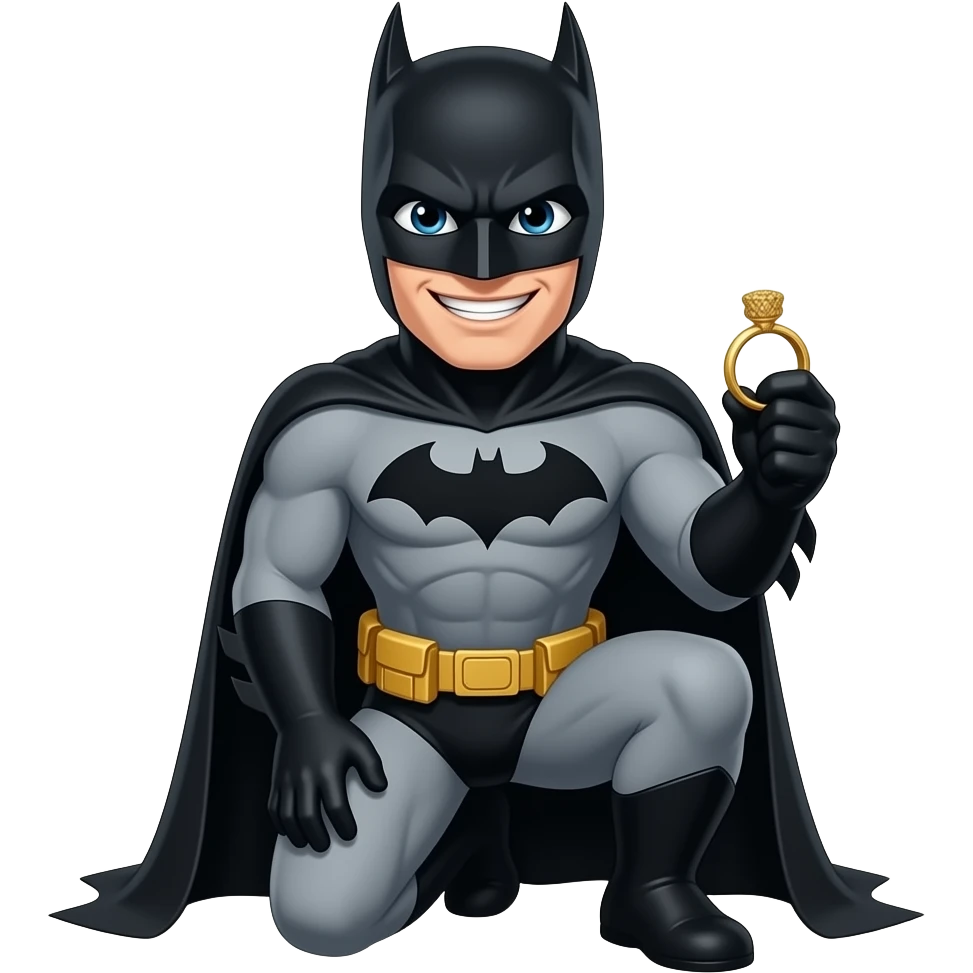 batman proposing to someone on knees(don't show the girl), only happy, batman emoji