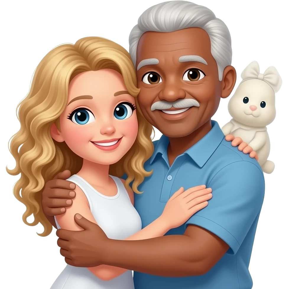 older black guy hugging curly blonde woman emoji