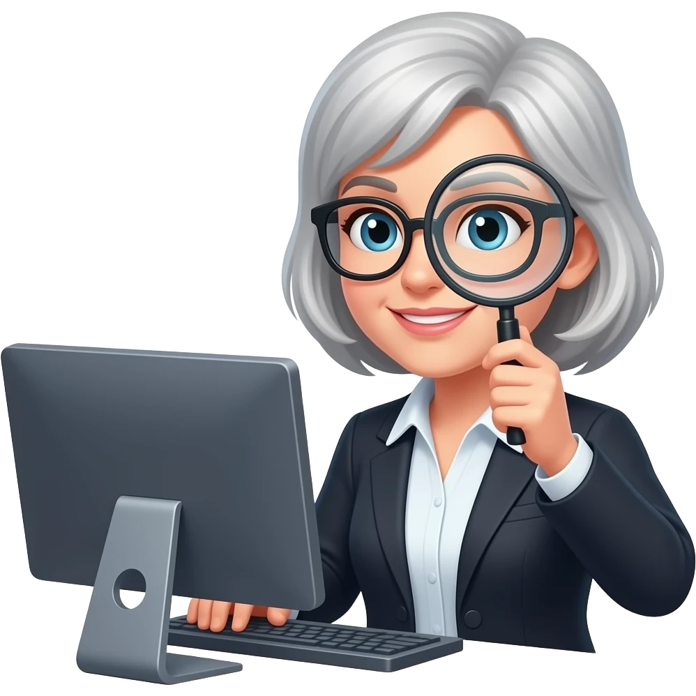 PROFESORA EXPERTA CON LUPA EN PC emoji