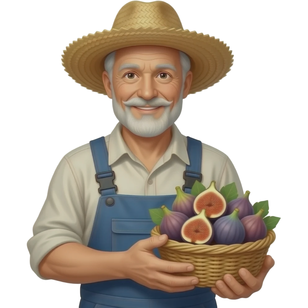 no beard, no mustache 72-year-old man and fig famer emoji