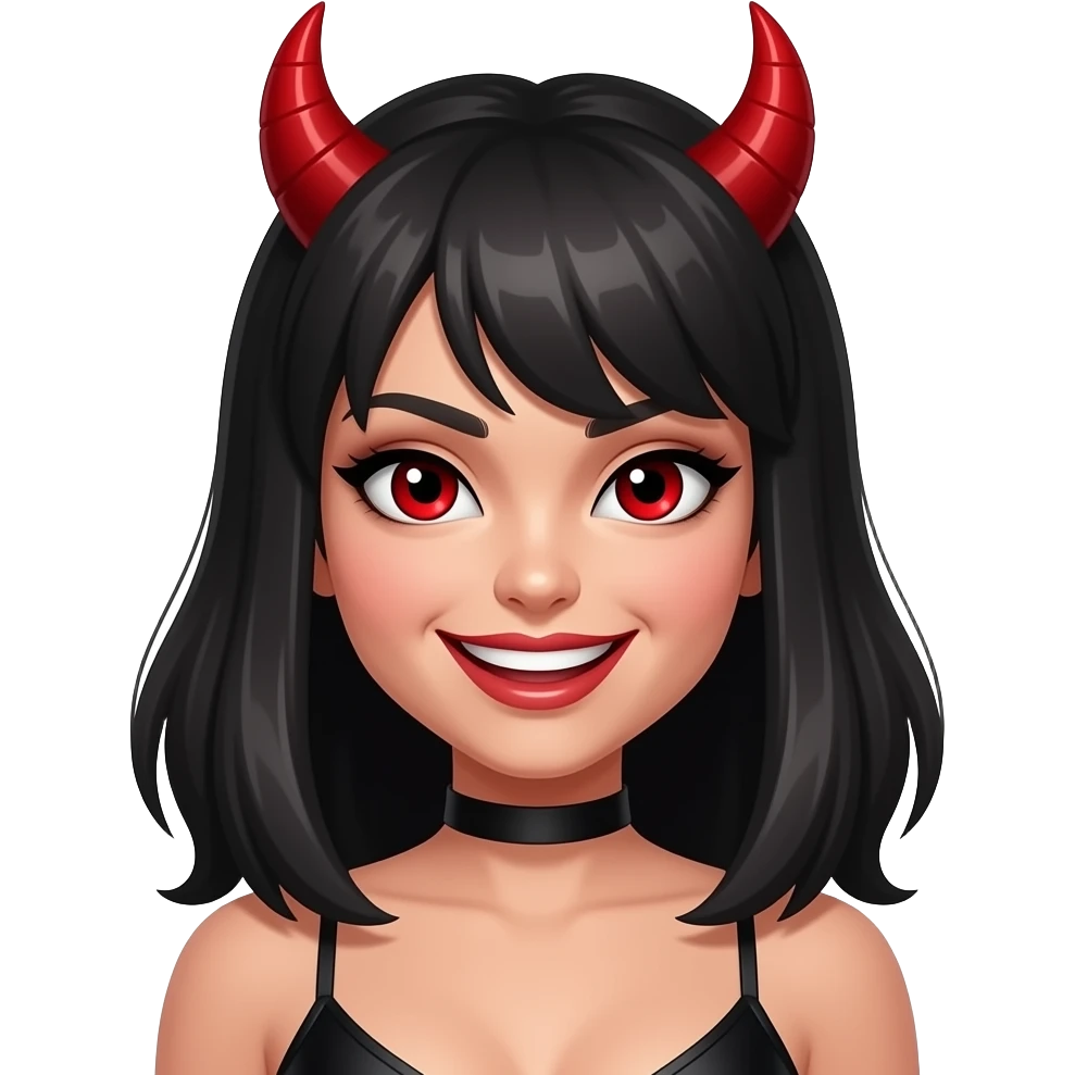 Sexy female devil evil mischievous smile and naughty expression and red eyes emoji