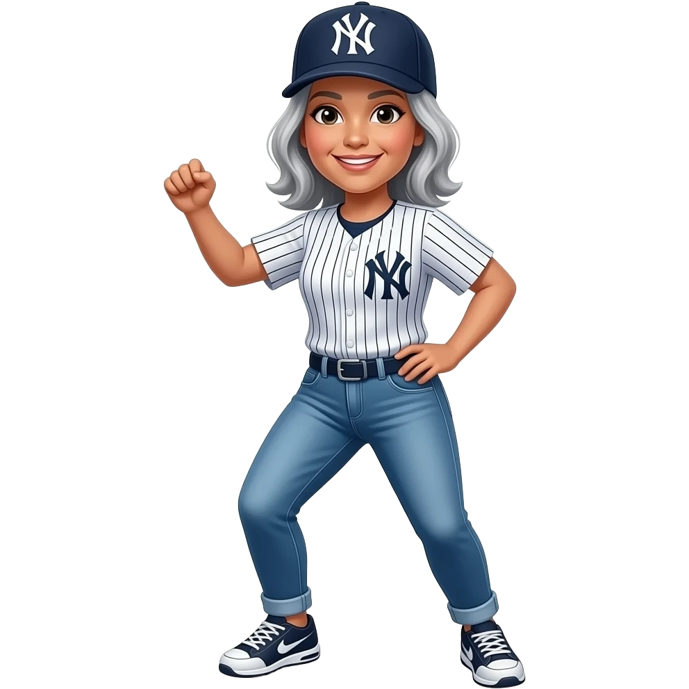 Female gray hair ny yankee with ny yankee hat dancing emoji