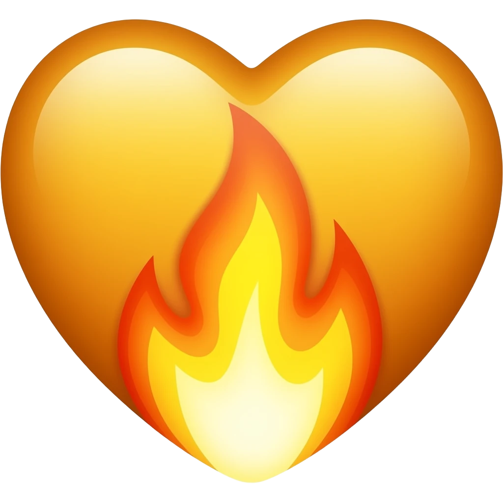 Yellow colour heart with fire emoji