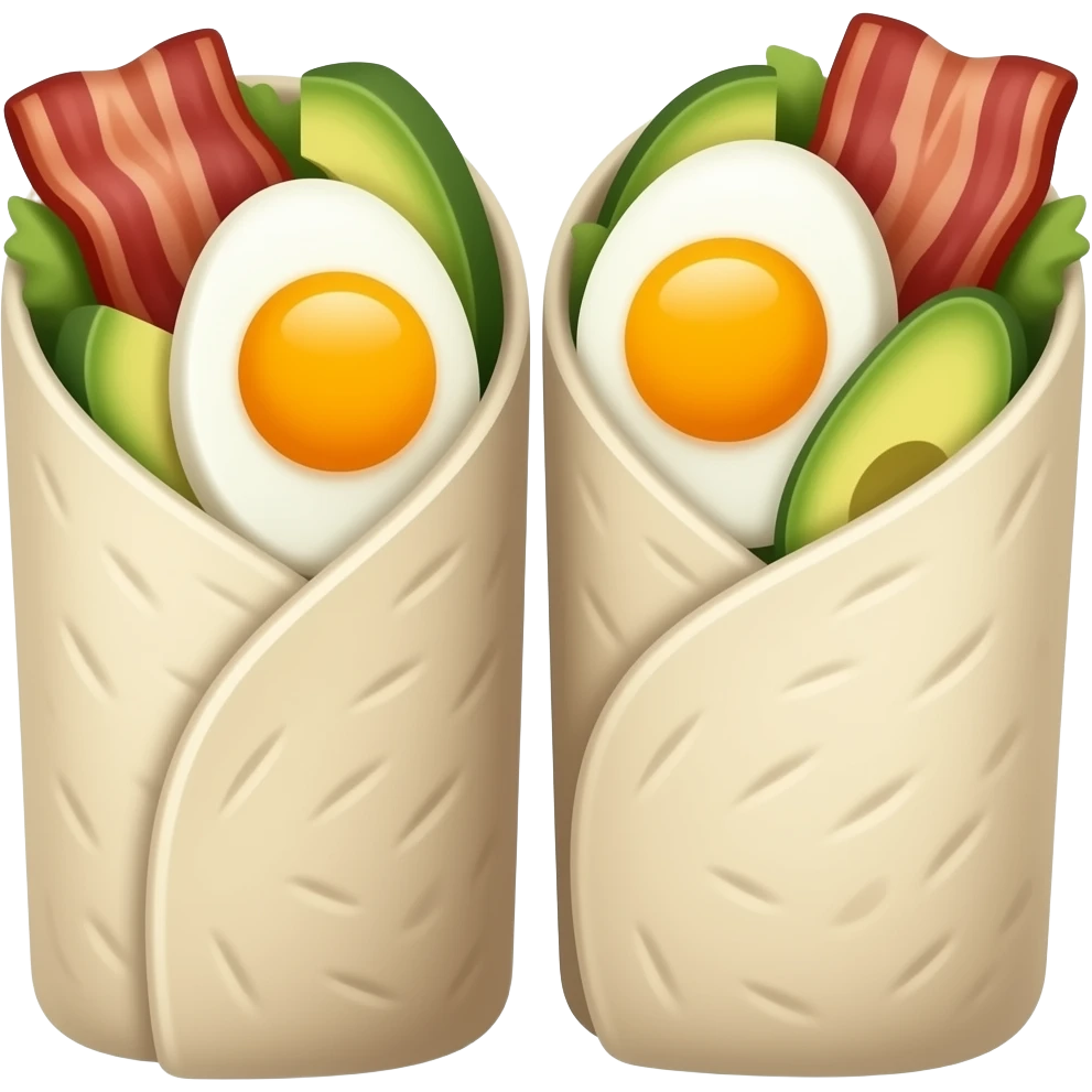 breakfast burrito with eggs, avocado, bacon. cut it in two pieces emoji