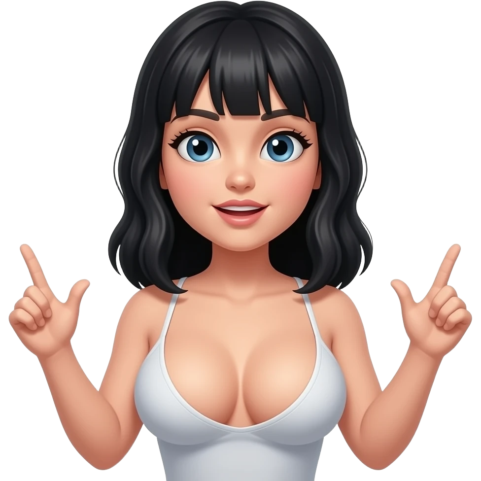 Black hair with boobs out nipples showing with arms gesturing I don’t know emoji