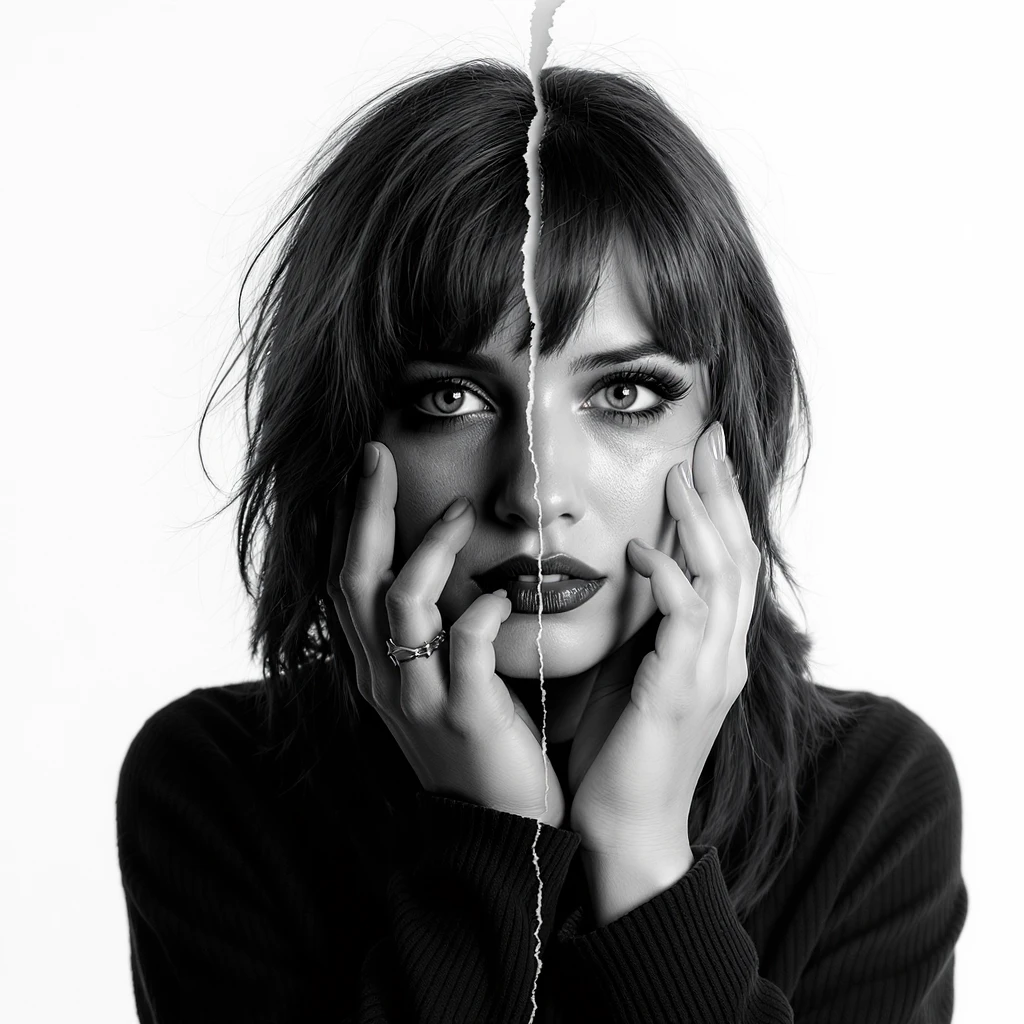 emo heart broken in two, black and white dslr photography style emoji