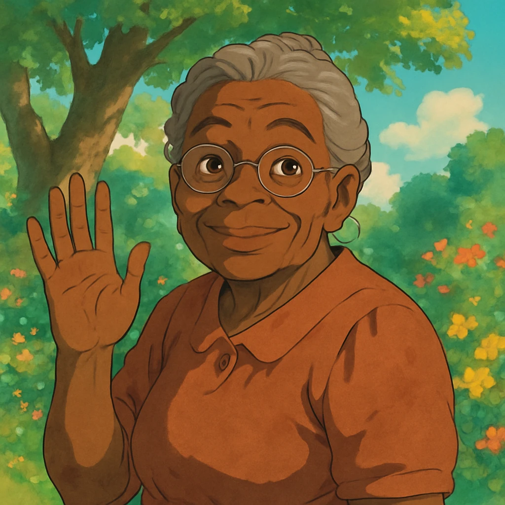 old black woman with glasses waving emoji
