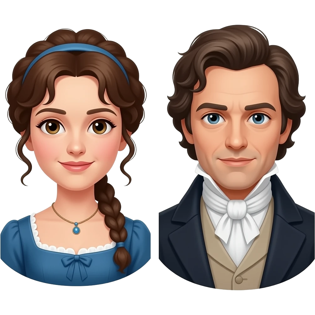 Pride and prejudice, the 2005 movie Elizabeth Bennett, and Mr. Darcy emoji