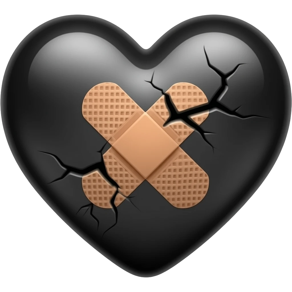 Black cracked mending heart with band aids emoji