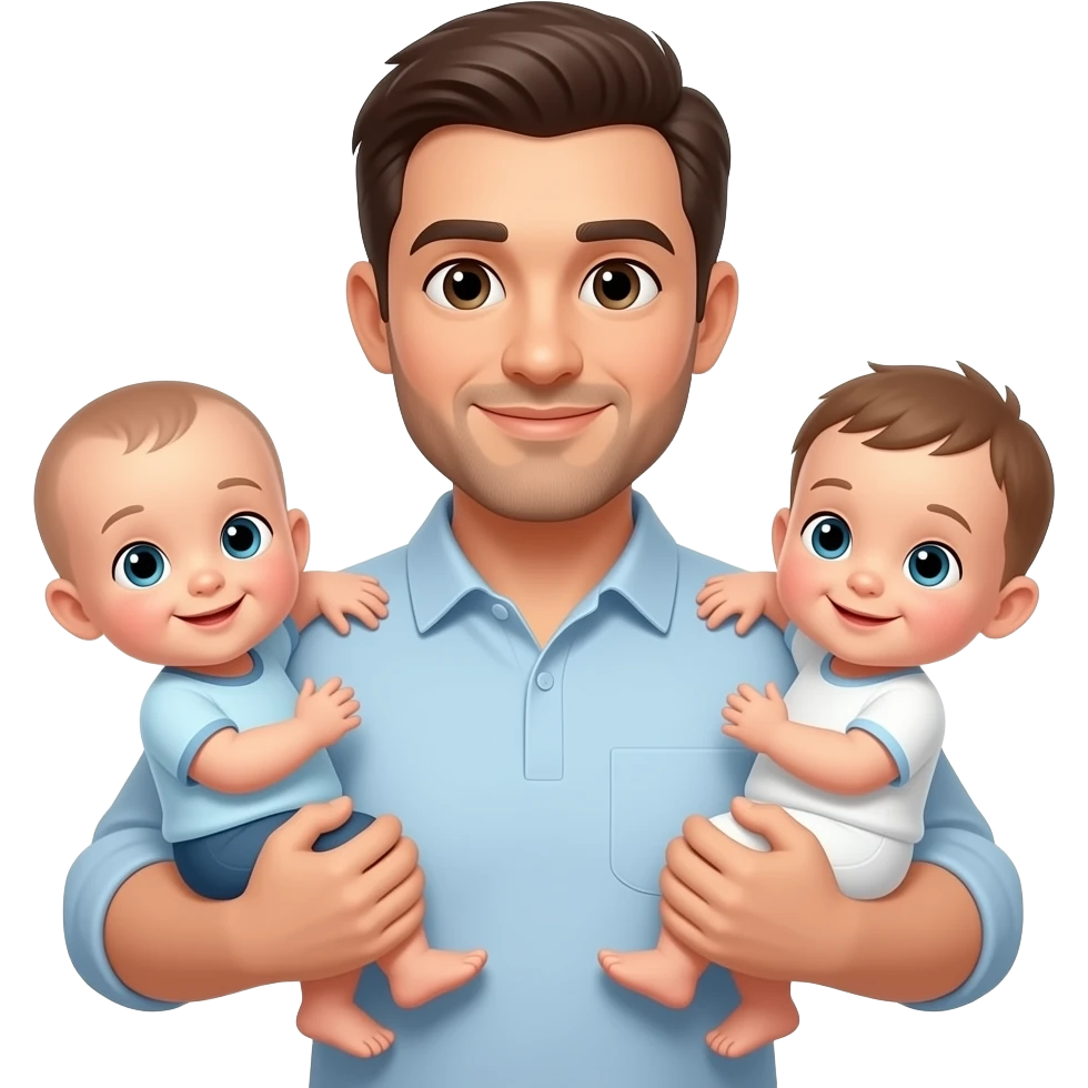just like the man holding baby emoji, but he's holding two babies, one on each side (he's got twins) emoji