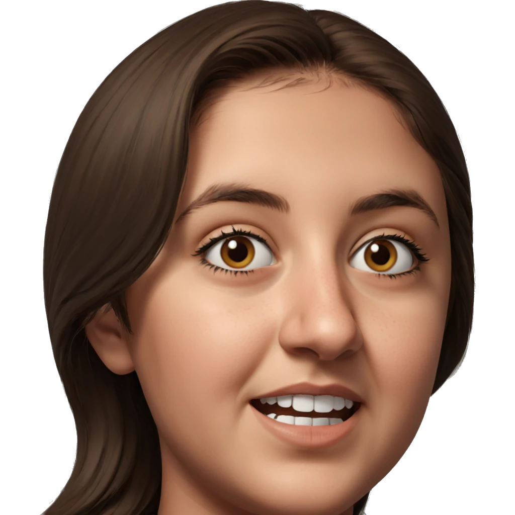 brown haired girl with meme emoji