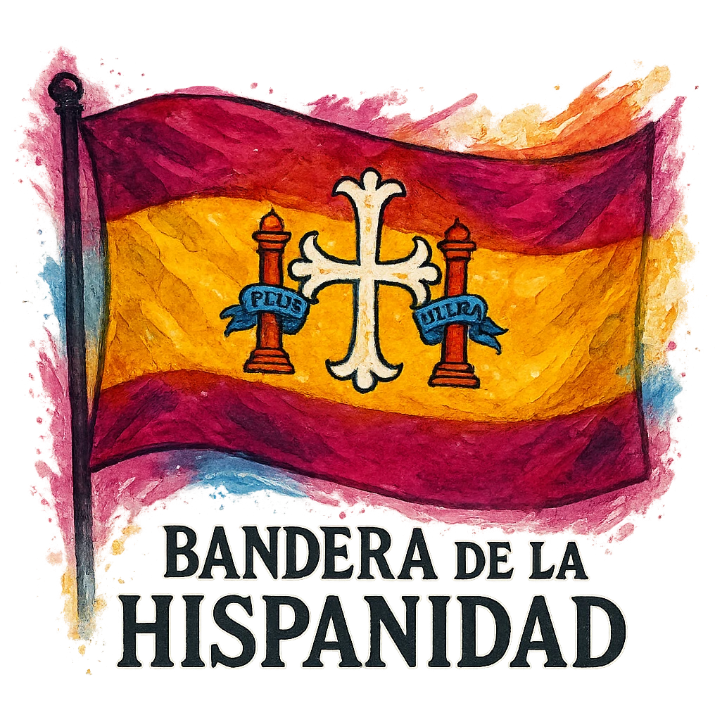 artistic style bandera de la hispanidad waving, vibrant colors, transparent background emoji