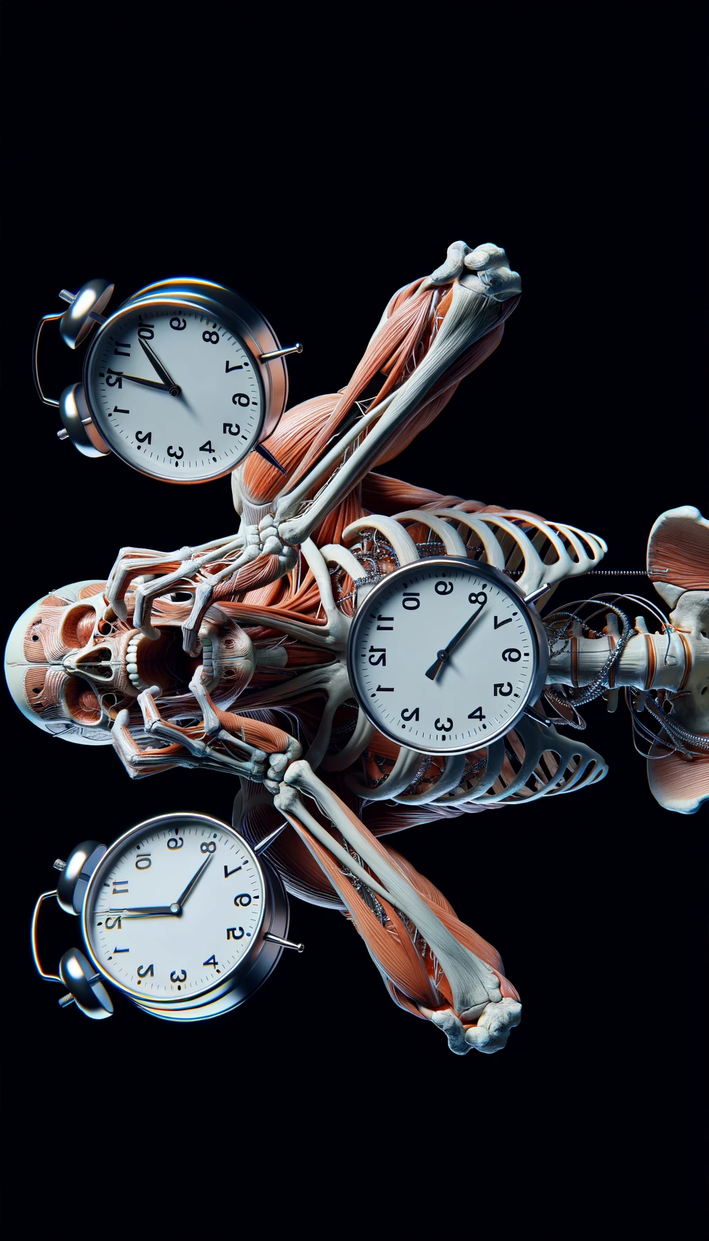 corpo umano anatomico CHE TIENE OROLOGI NELLE MANI E STA IMPAZZENDO PERCHé NON RIESCE A SVOLGERE TUTTE LE SUE ATTIVITà QUOTIDIANE: NON HA TEMPO, iperrealistico 4k emoji