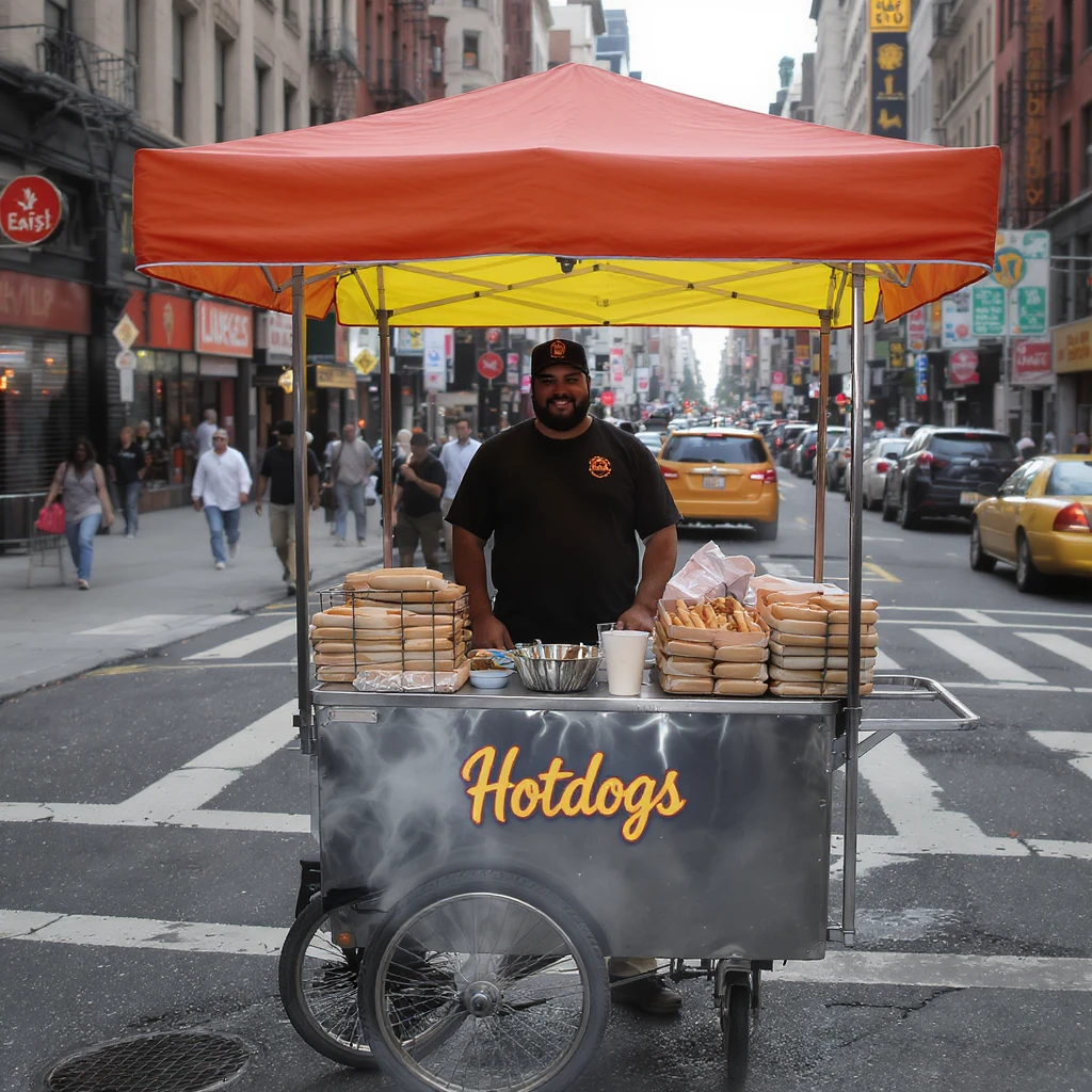 hotdog seller in New York with cart emoji